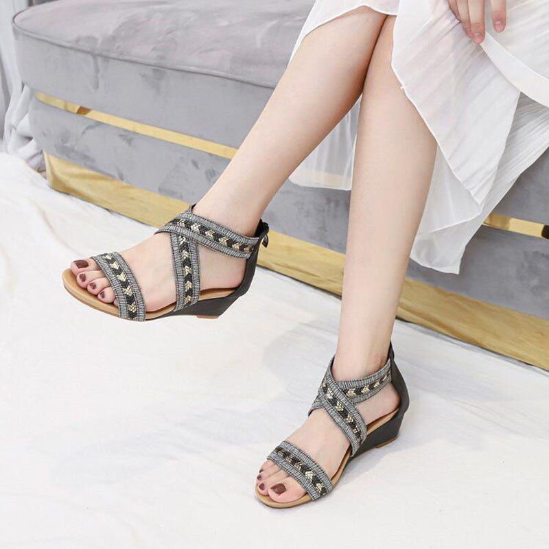 Arminia Hoge Sandalen Voor Dames Kwaliteitssandaal Met Wig - Zwart