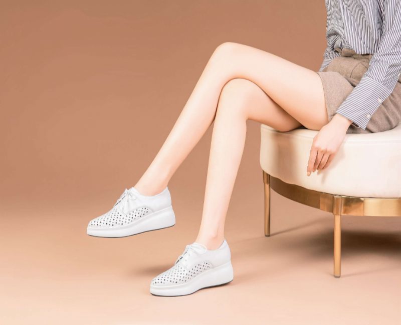 Asiloe Dames Casual Leren Platform Schoenen - Wit
