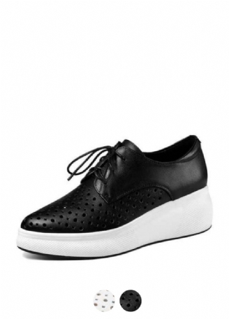 Asiloe Dames Casual Leren Platform Zwarte Schoenen