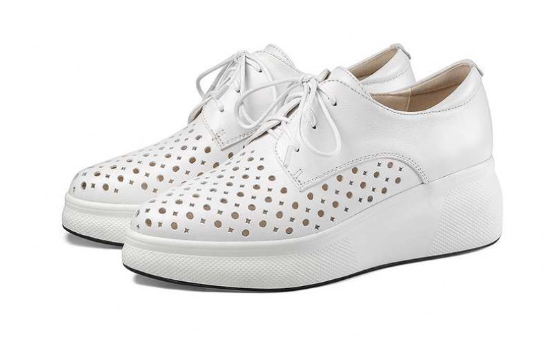Asiloe Dames Casual Leren Platform Zwarte Schoenen - Wit