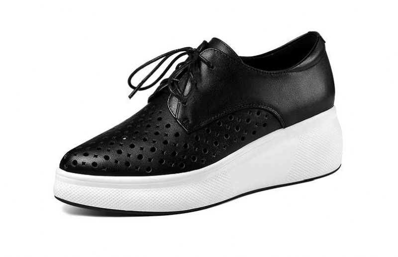 Asiloe Dames Casual Leren Platform Zwarte Schoenen - Wit