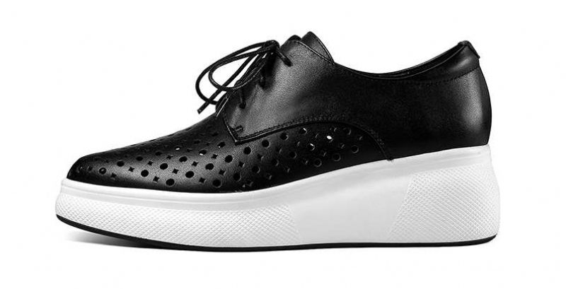 Asiloe Dames Casual Leren Platform Zwarte Schoenen - Wit