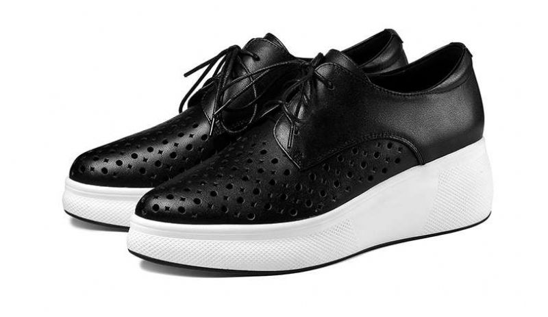 Asiloe Dames Casual Leren Platform Zwarte Schoenen - Wit