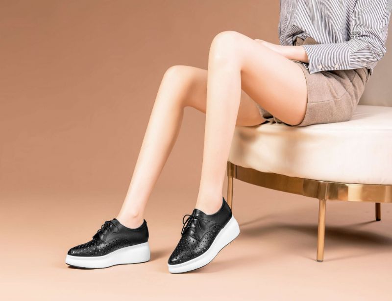 Asiloe Dames Casual Leren Platform Zwarte Schoenen - Wit