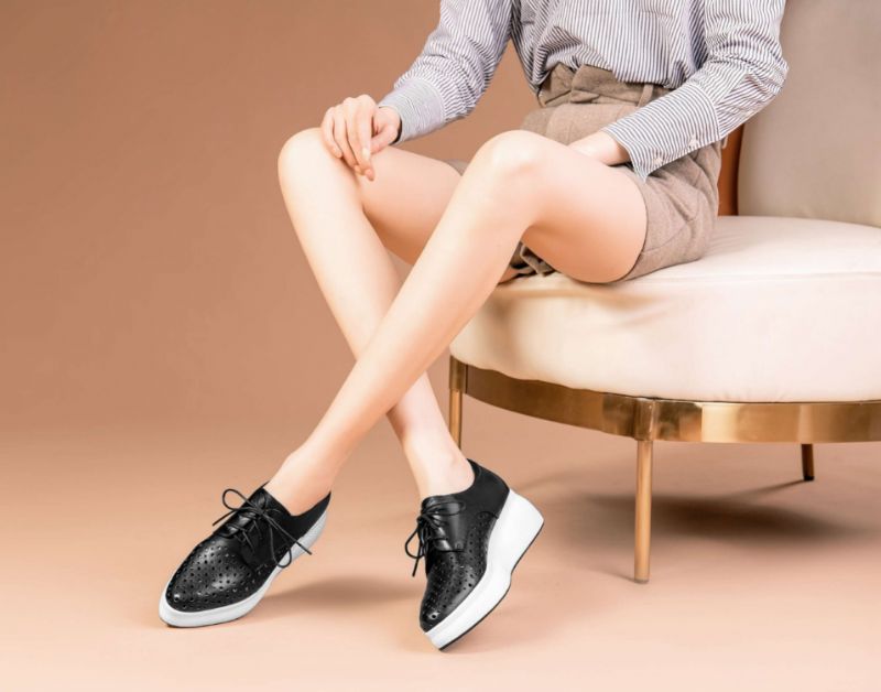 Asiloe Dames Casual Leren Platform Zwarte Schoenen - Wit