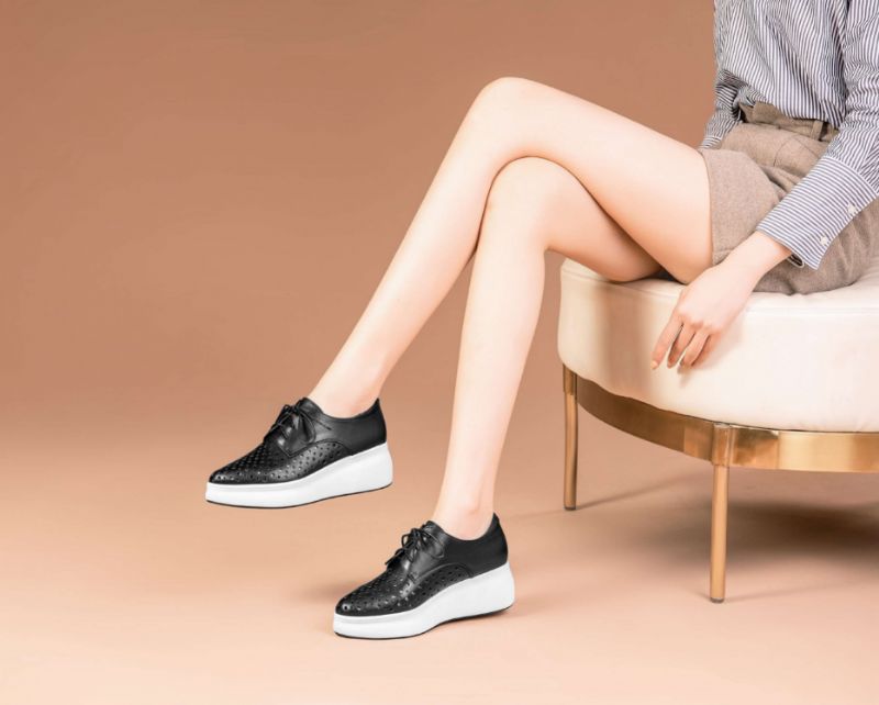 Asiloe Dames Casual Leren Platform Zwarte Schoenen - Wit