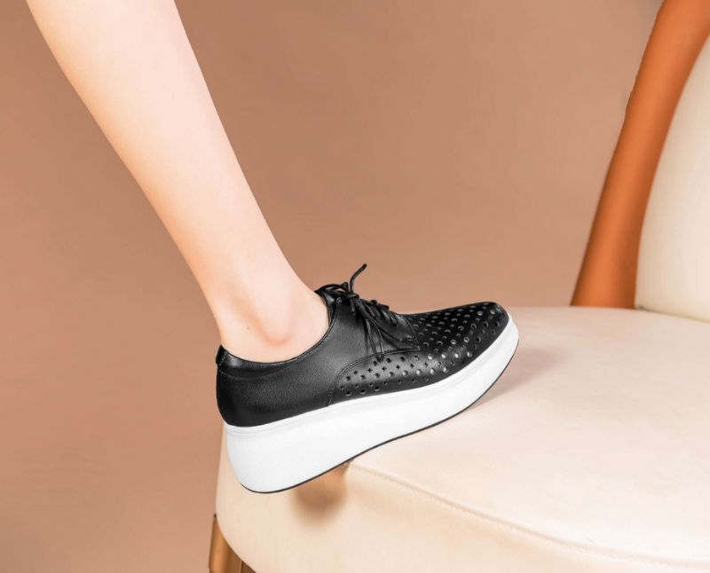 Asiloe Dames Casual Leren Platform Zwarte Schoenen - Wit
