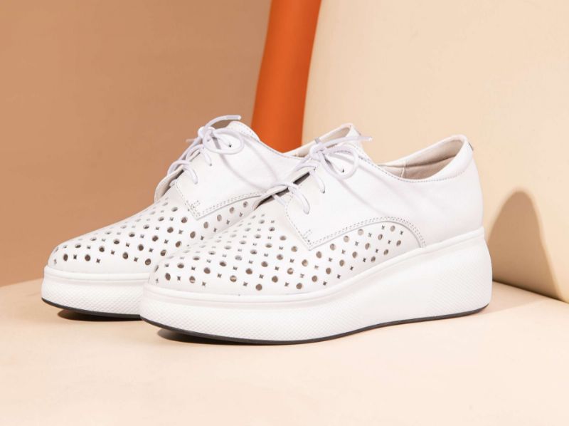 Asiloe Dames Casual Leren Platform Zwarte Schoenen - Wit