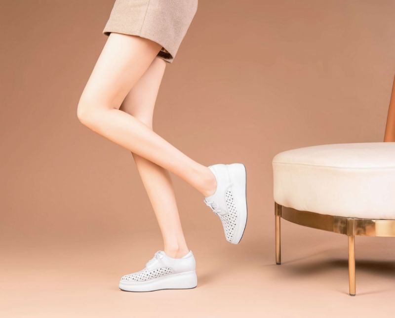 Asiloe Dames Casual Leren Platform Zwarte Schoenen - Wit