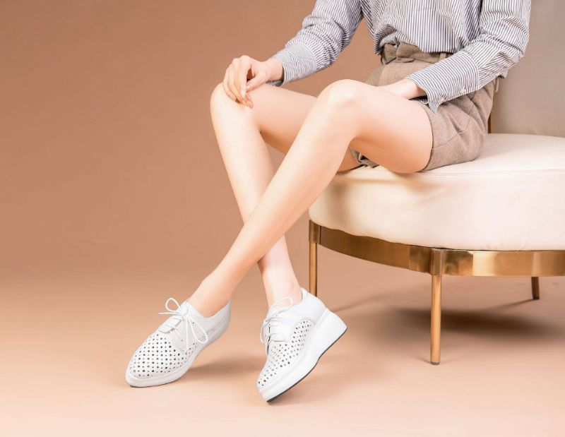 Asiloe Dames Casual Leren Platform Zwarte Schoenen - Wit
