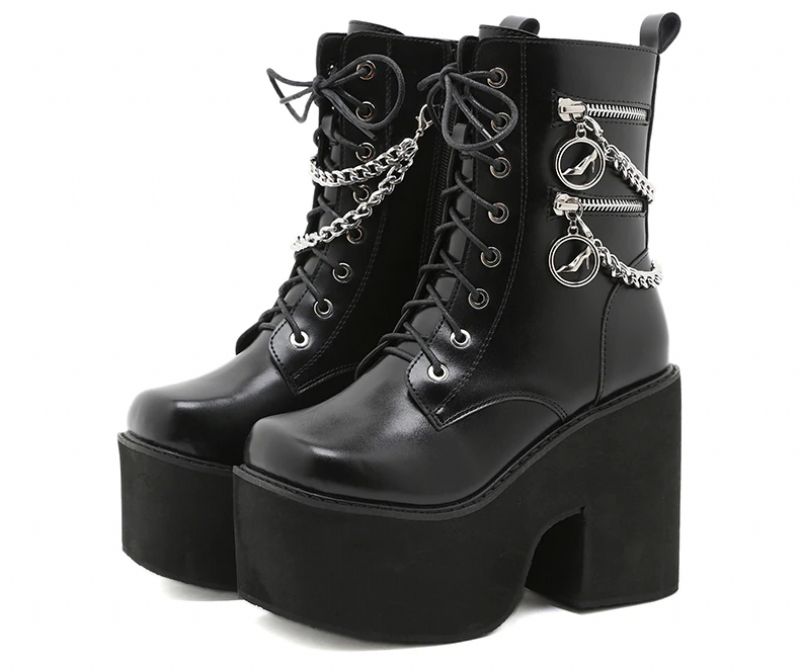 Azumi Dames Platform Halfhoge Laarzen - Zwart