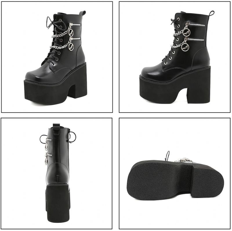 Azumi Dames Platform Halfhoge Laarzen - Zwart