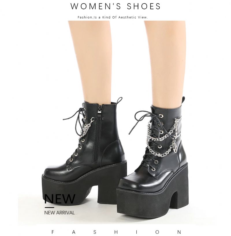 Azumi Dames Platform Halfhoge Laarzen - Zwart