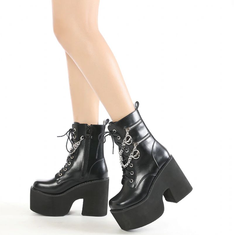 Azumi Dames Platform Halfhoge Laarzen - Zwart