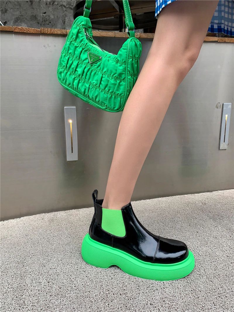 Bahiti Dames Winter Elastische Band Laarsjes - Groen Zonder Bont