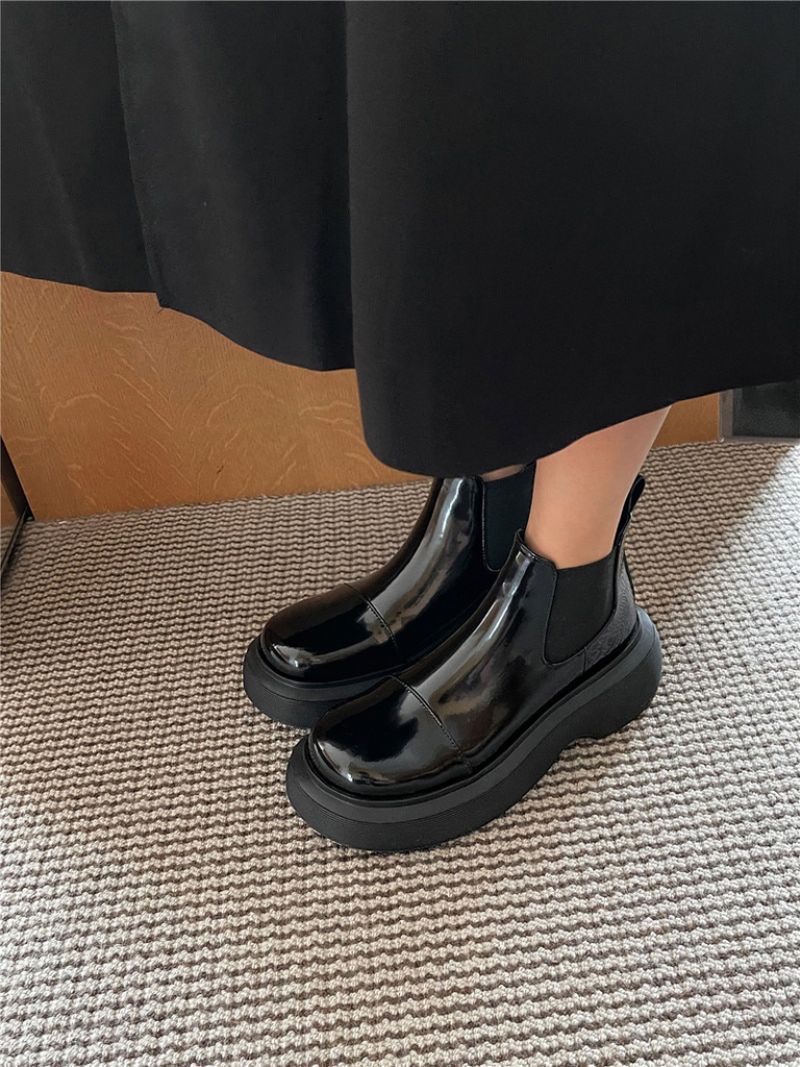 Bahiti Dames Winter Elastische Band Zwarte Laarsjes - Zwart Zonder Bont
