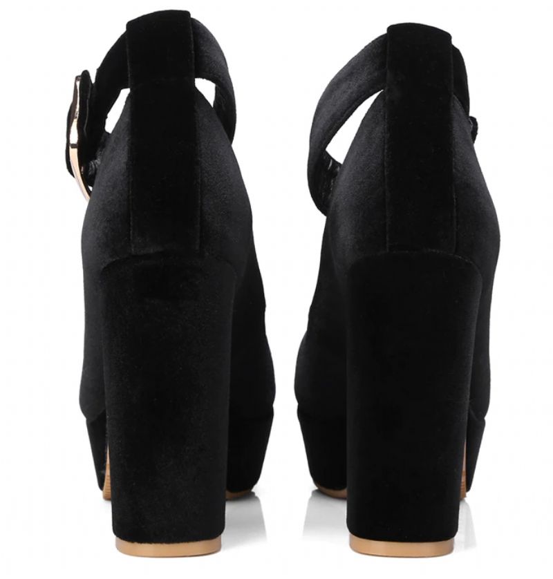 Baiden Dames Fluwelen Hoge Hakken Schoenen - Zwart