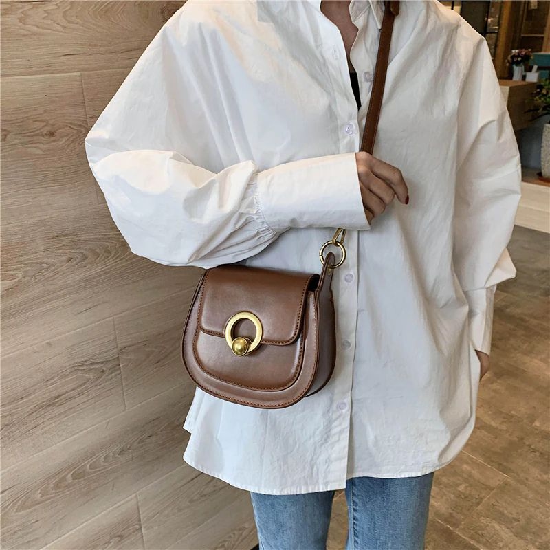 Baldez Handtas Voor Dames Effen Kleur Mode Leren Tassen - Bruin
