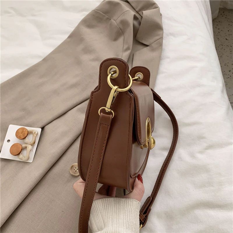 Baldez Handtas Voor Dames Effen Kleur Mode Leren Tassen - Bruin