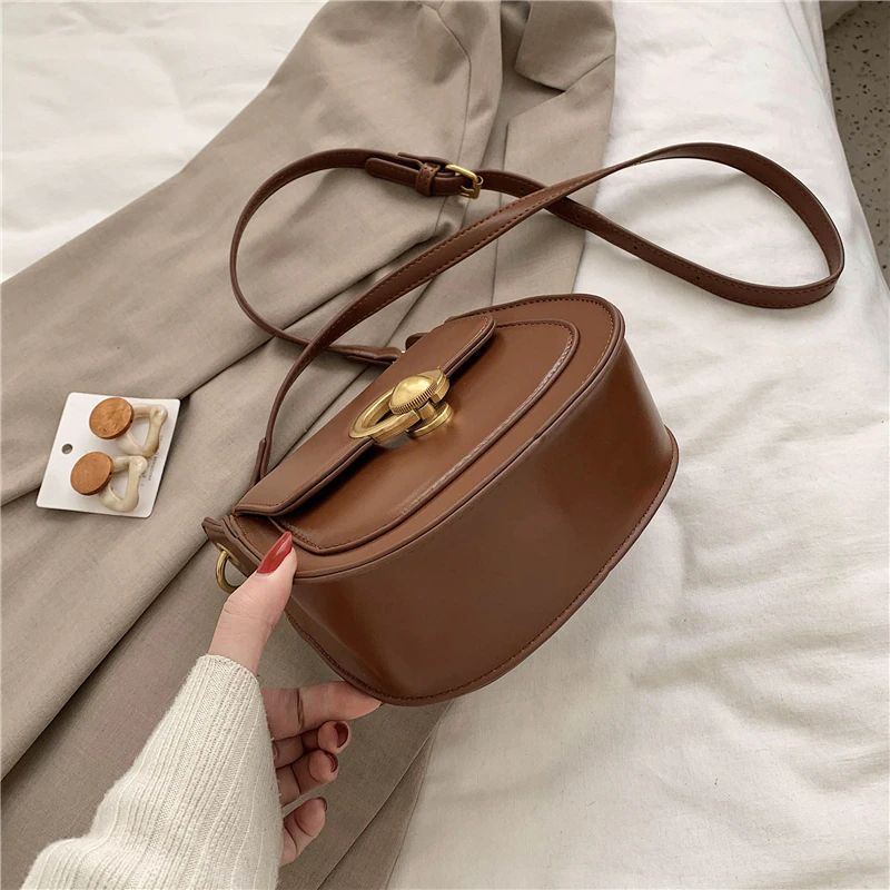 Baldez Handtas Voor Dames Effen Kleur Mode Leren Tassen - Bruin