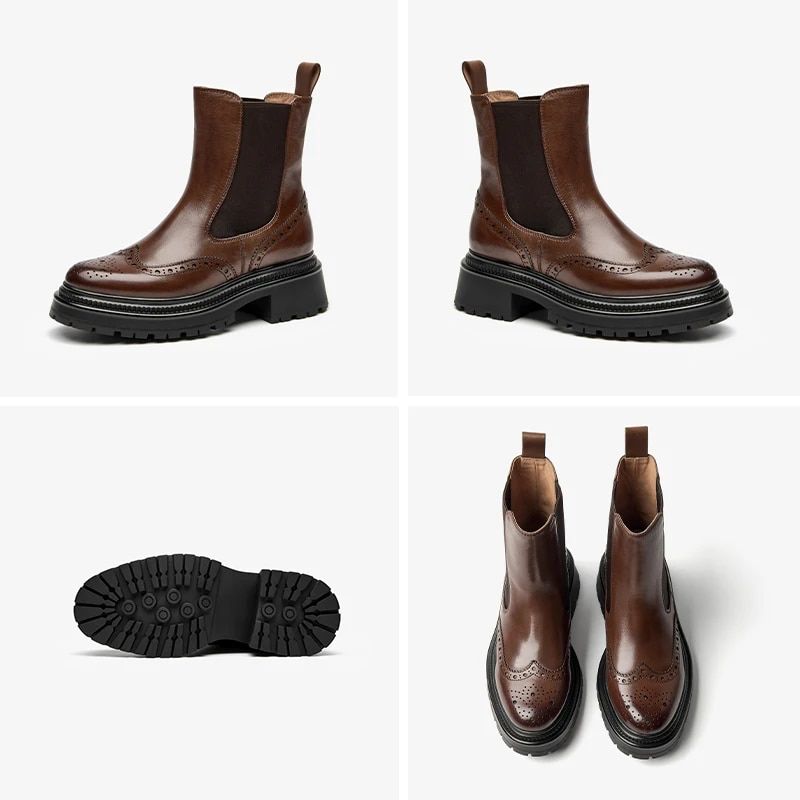 Barbara Dames Brogue Chelsea Laarzen - Koffie