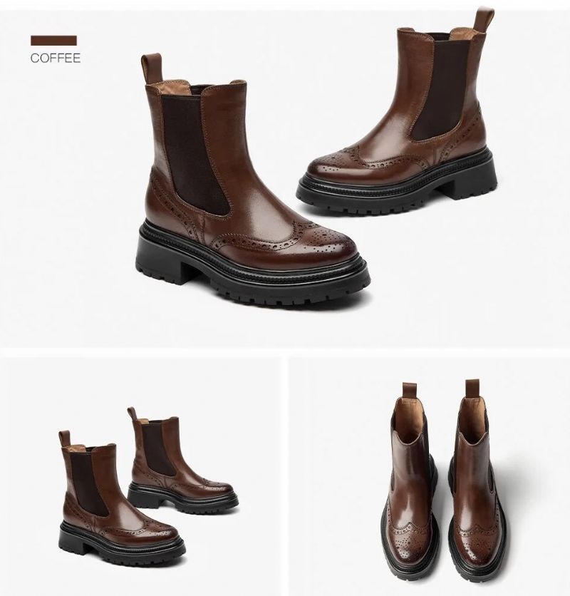 Barbara Dames Brogue Chelsea Laarzen - Koffie