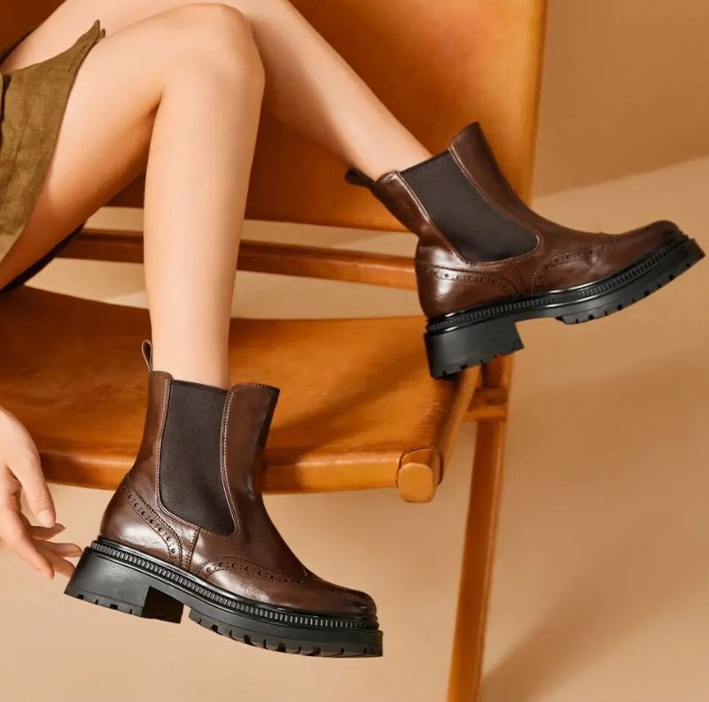 Barbara Dames Brogue Chelsea Laarzen - Koffie