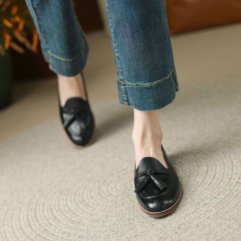 Barbara Dames Casual Platte Schoenen Loafers - Zwart