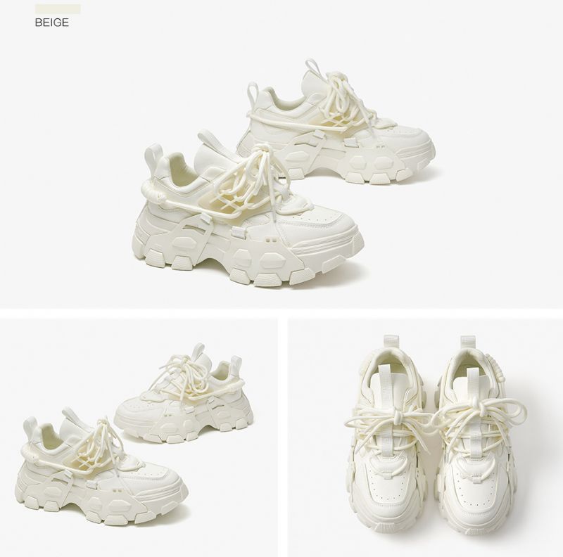 Barbara Dames Leren Platform Sneaker - Beige