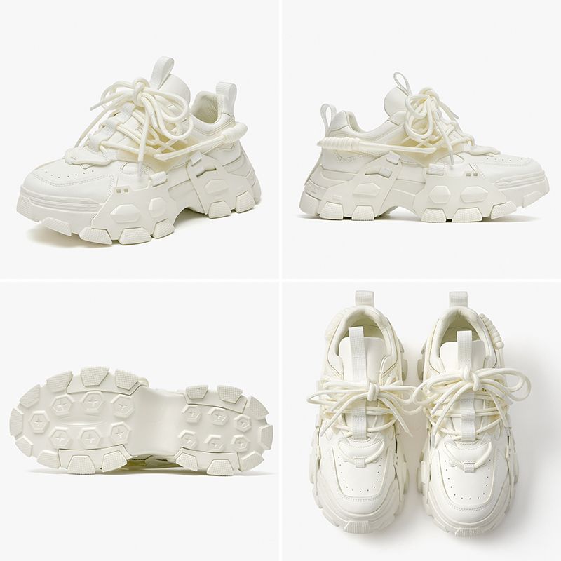 Barbara Dames Leren Platform Sneaker - Beige