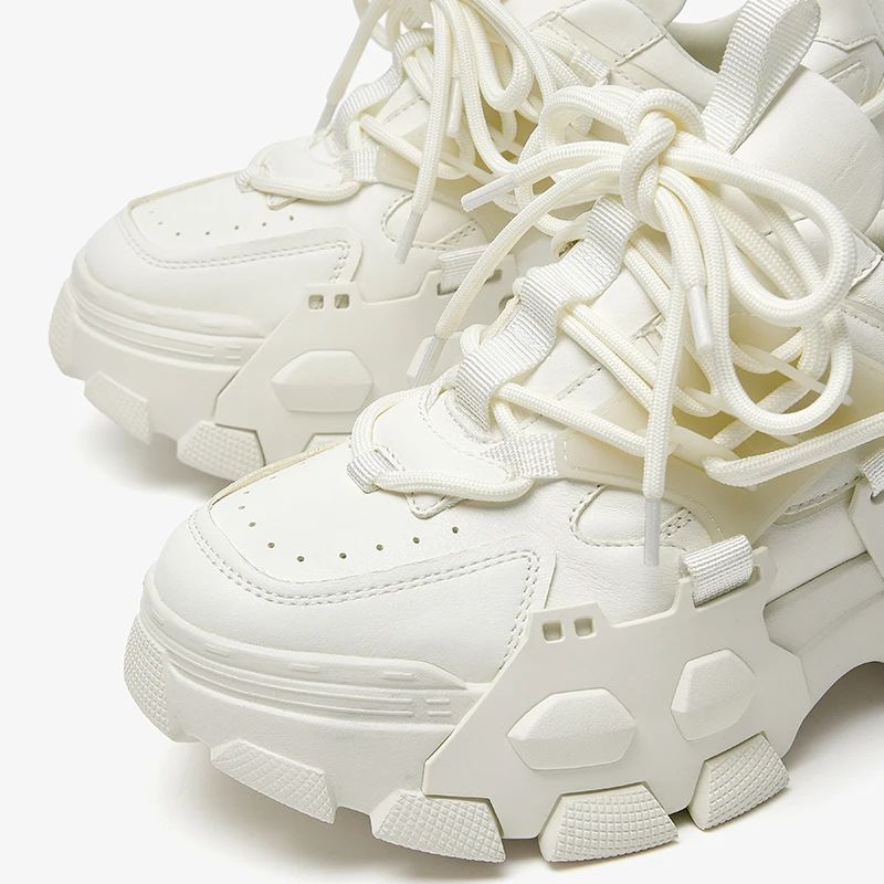 Barbara Dames Leren Platform Sneaker - Beige