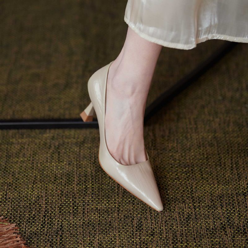 Begonia Dames Leren Puntige Teen Pumps - Zwart