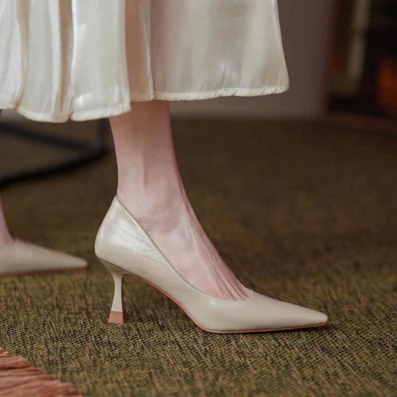 Begonia Dames Leren Puntige Teen Pumps - Zwart