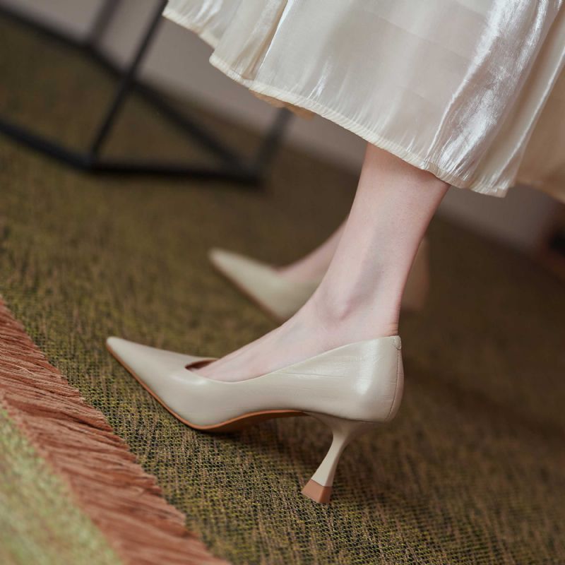 Begonia Dames Leren Puntige Teen Pumps - Zwart