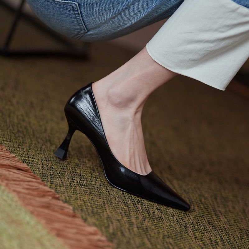 Begonia Dames Leren Puntige Teen Pumps - Zwart