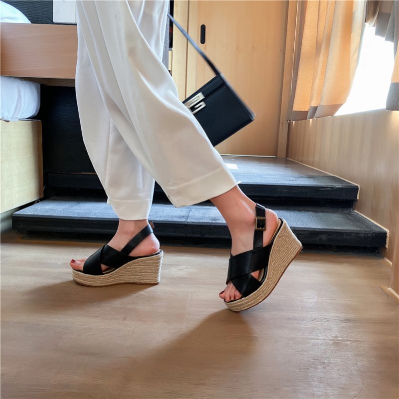 Bela Dames Platform Wedges Sandalen - Zwart