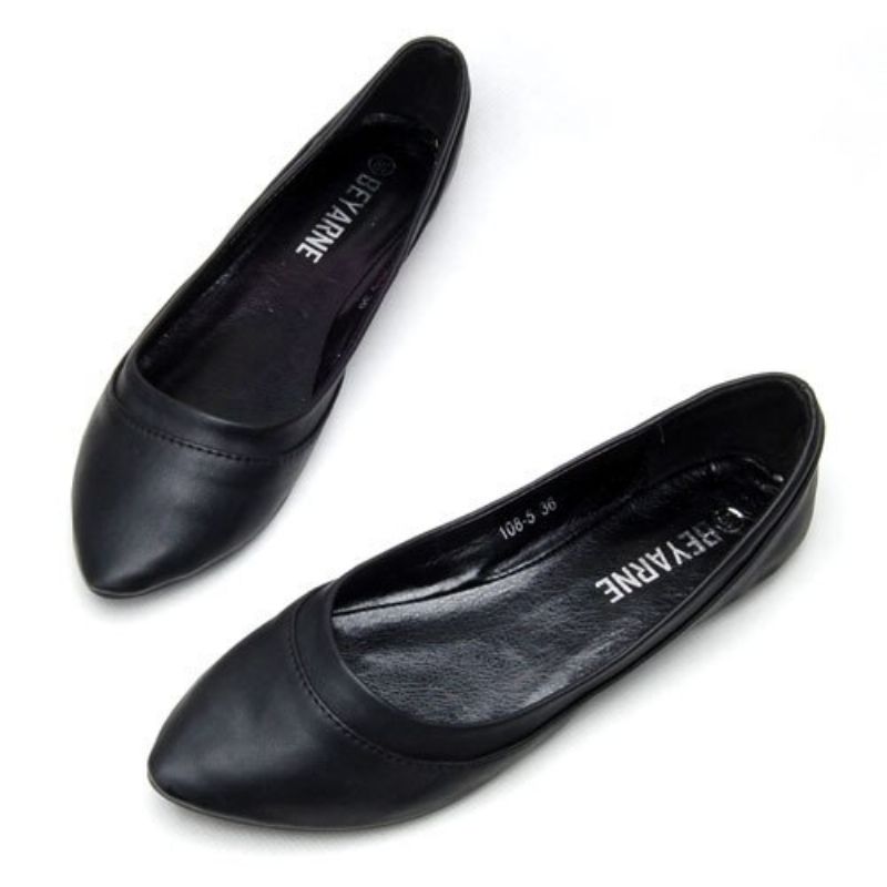 Belinda Dames Puntige Teen Platte Schoenen - Zwart