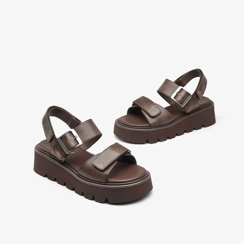 Berta Dames Leren Platte Sandalen - Zwart