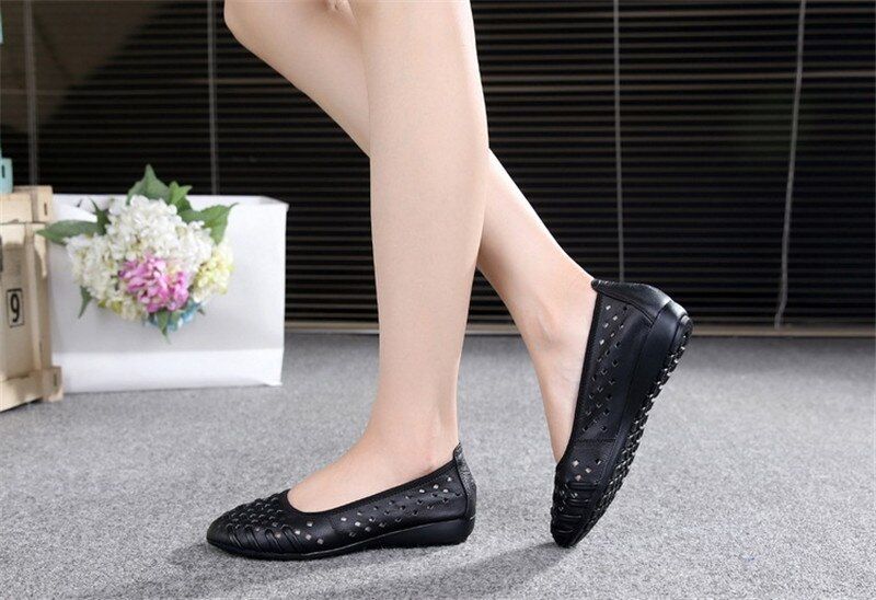 Bertha Dames Platte Instappers Leren Schoenen - Zwart