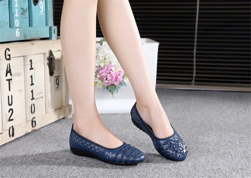 Bertha Dames Platte Instappers Leren Schoenen - Zwart