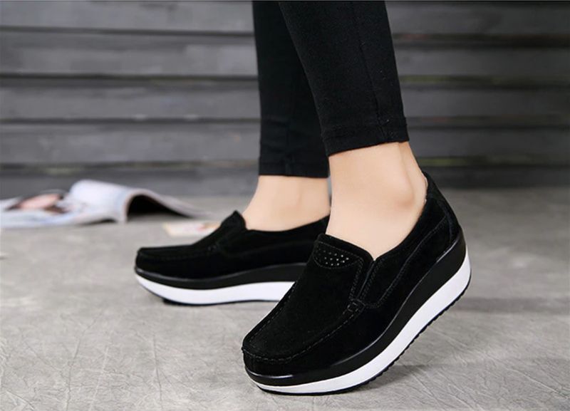 Beth M8 Dames Suède Platform Schoenen - Zwart Pluche