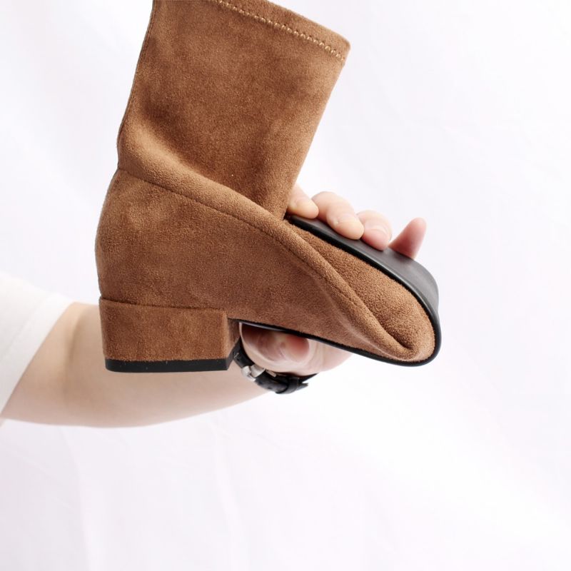 Bevin Dames Velvet Stretch Boots - khaki
