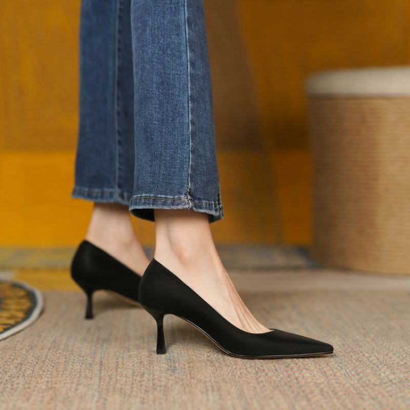 Bianca Dames Puntige Teen Dunne Hoge Hakken Pumps - Zwart