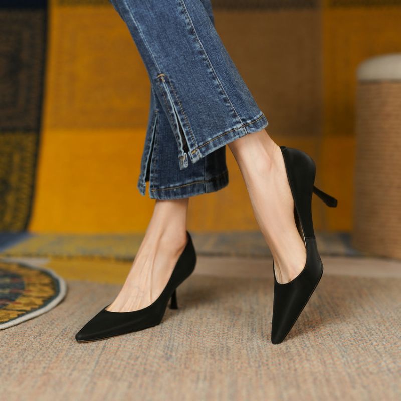 Bianca Dames Puntige Teen Dunne Hoge Hakken Pumps - Zwart