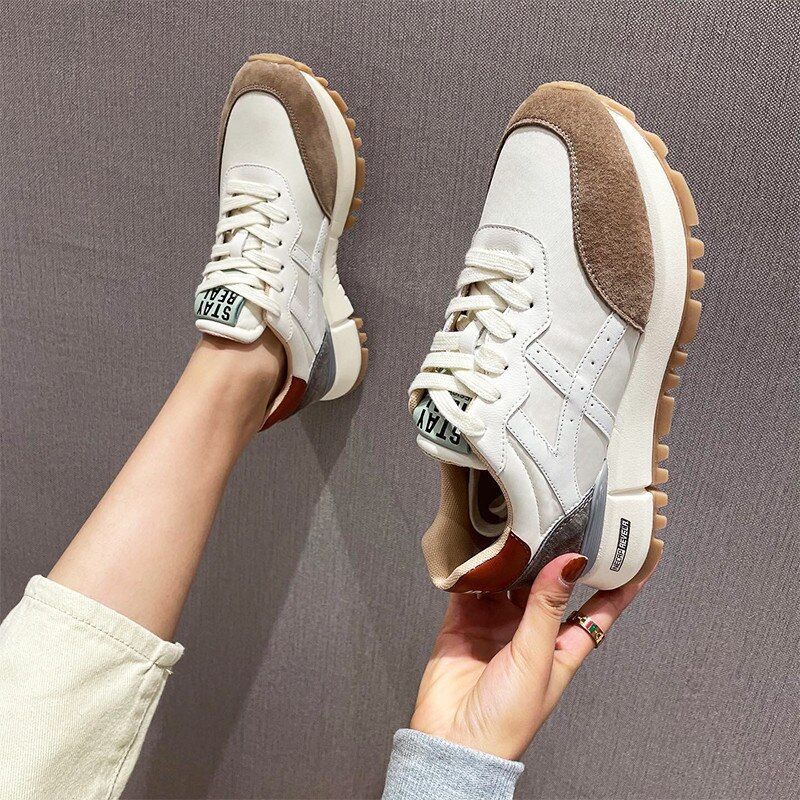 Bianco Dames Leren Casual Sneaker - Abrikoos