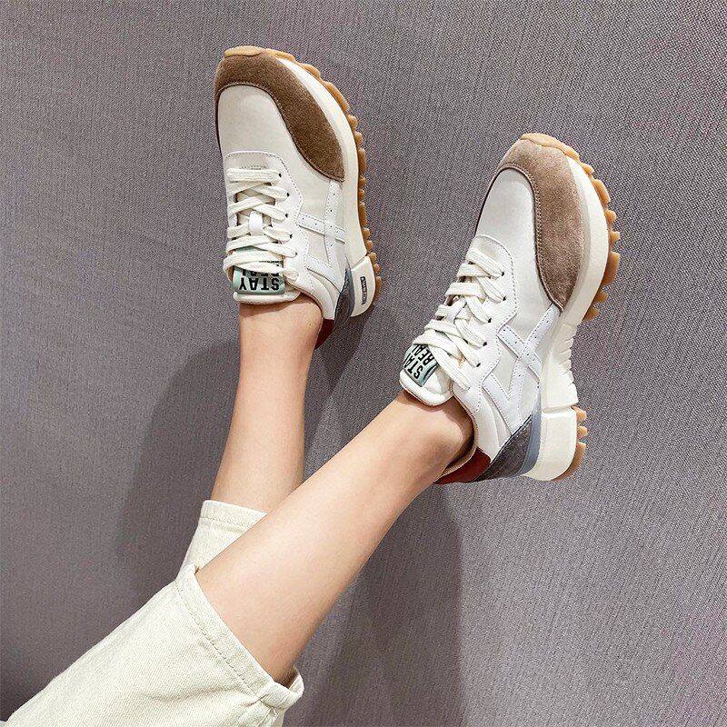 Bianco Dames Leren Casual Sneaker - Abrikoos