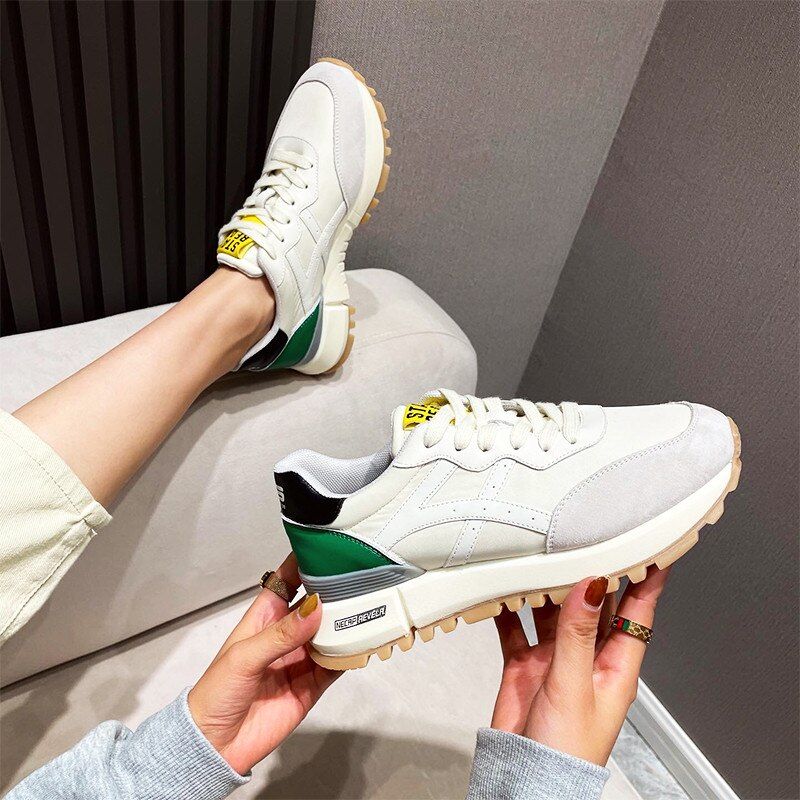 Bianco Dames Leren Casual Sneaker - Abrikoos