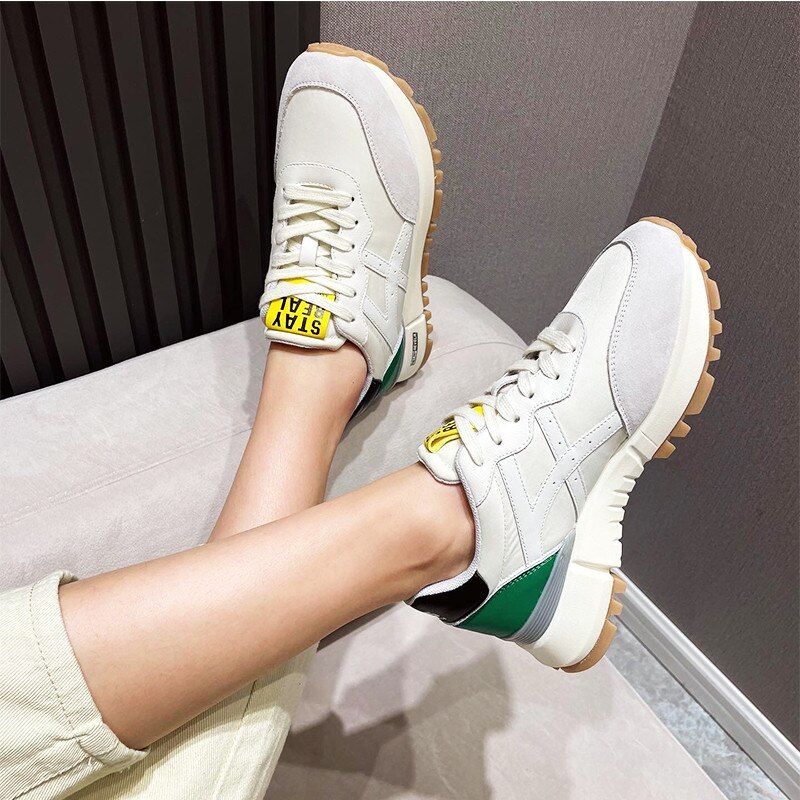Bianco Dames Leren Casual Sneaker - Abrikoos