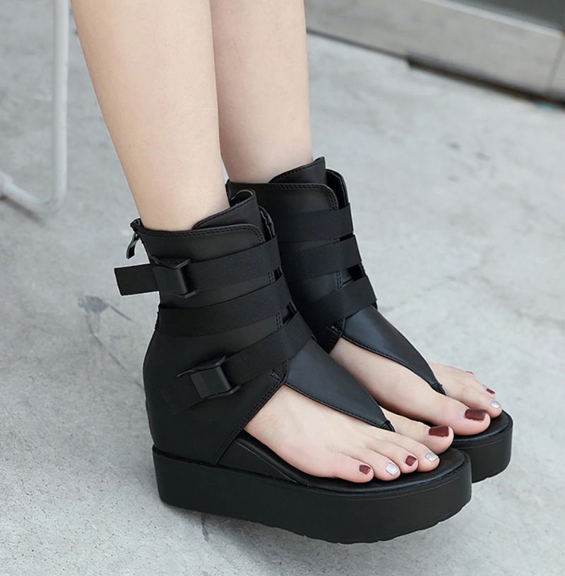 Birny Dames Wedge Sandalen - Zwart
