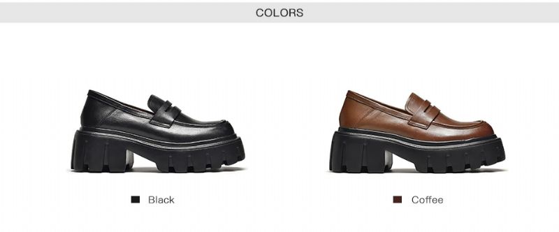 Borys Dames Leren Platform Loafer Schoenen - Zwart